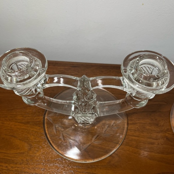 Indiana Glass Etched Double Light Candleholders - Picture 3 of 6